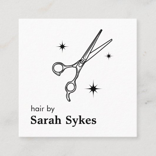 ベイバーモダンショップブラックハサミ美容師 スクエア名刺 (正面)