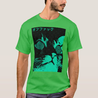 ベイパーウェーブ クールキャット 和モダン ネオン スタイル 少年 Tシャツ