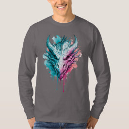 ベイパーウェーブ ドラゴン 水彩 ロングスリーブ Tシャツ