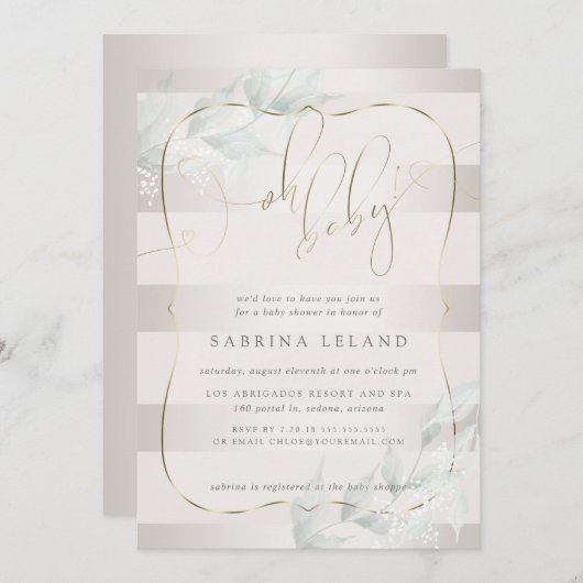 ベイビーちゃん！カリグラフィーオンブレータウペストライプ 招待状 (正面/裏面)