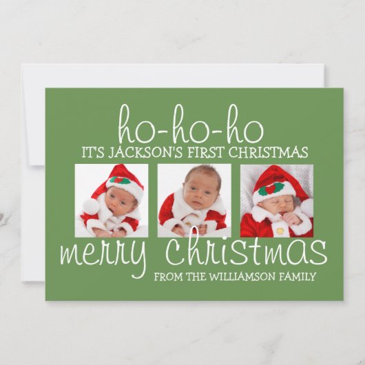 ベイビーのファーストクリスマス　３つの写真が入るクリスマスカード シーズンカード (正面)