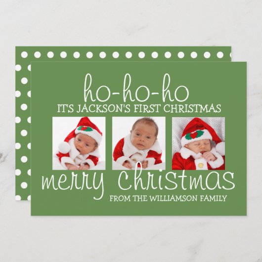 ベイビーのファーストクリスマス　３つの写真が入るクリスマスカード シーズンカード (正面/裏面)