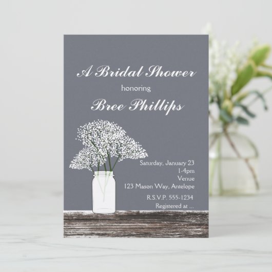 ベイビーの息のメイスンジャー素朴グレー招待状 招待状 (スタンド正面)