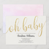 ベイビーよ よろしく カリグラフィー ゴールド グリッター 女の子 ベイビーシャワー 招待状 (正面/裏面)