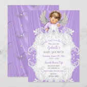 ベイビーエンジェル ラベンダー シルバー ライトスキン トーン 招待状 (正面/裏面)