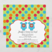 ベイビーオウル 服 男の子 ツインズ ベビーシャワー 招待状 (正面/裏面)