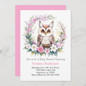 ベイビーガールのふしぎなフクロウのシャワー。 招待状 (正面/裏面)