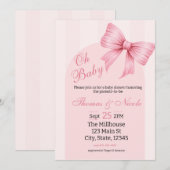 ベイビーガールシャワー招待状 コケッティ ボウ エステティック 招待状 (正面/裏面)