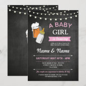 ベイビーガール ブリューイング シャワービール ピンク チョーク インビテ 招待状 (正面/裏面)