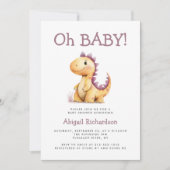 ベイビーキュートオレンジ パープル恐竜QRベイビーシャワー 招待状 (正面)