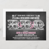 ベイビーキュー（女の子）ベイビーシャワー バーベキュー 招待状 (正面/裏面)