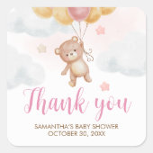 ベイビーシャワーのくまさん Girl Bear Bearly Wait スクエアシール (正面)
