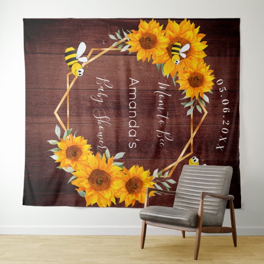 ベイビーシャワーのためのママ・トゥ・ビー・ひまわり・ラスティック・ウッド タペストリー (インサイチュ(横))