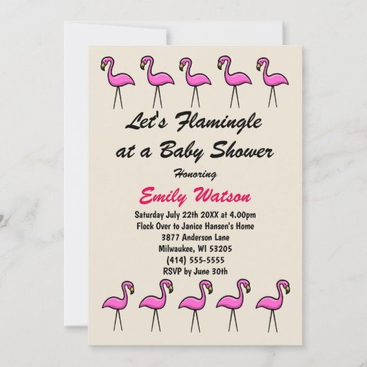 ベイビーシャワーの招待状カードでフラミングル 招待状 (正面)