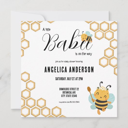 ベイビーシャワーの途中のスクエアベイビー 招待状 (正面)