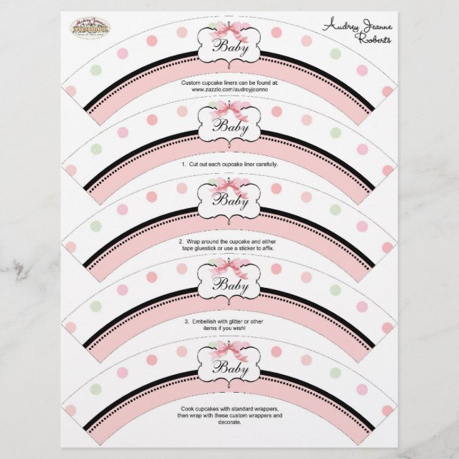 ベイビーシャワーカップケーキデコフランスのア – ボウドットスワール (正面)