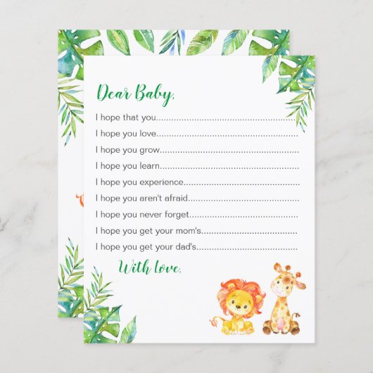 ベイビーシャワーサファリジャングルアドバイスカードのご希望 (正面/裏面)