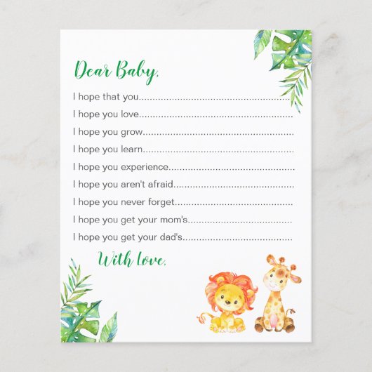 ベイビーシャワーサファリジャングルアドバイスカードのご希望 (正面)