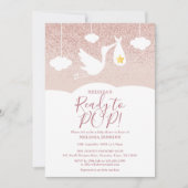 ベイビーシャワーストルクポップ・アートのバラ金ゴールドグリッター 招待状 (正面)