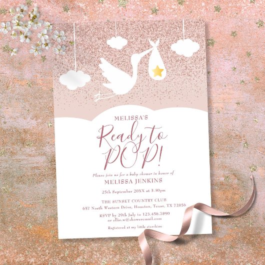 ベイビーシャワーストルクポップ・アートのバラ金ゴールドグリッター 招待状