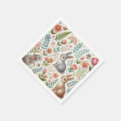 ベイビーシャワーバニーウサギと花 スタンダードカクテルナプキン (角)