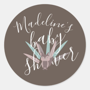 ベイビーシャワーパーティーのキツネボヘミアン柄の羽根 ラウンドシール