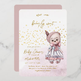 ベイビーシャワーパーティー おめでとう We Can Bearly Wait Baby Girl 箔招待状