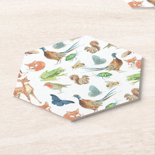 ベイビーシャワーフォレストディアキツネリスQuail Robin ペーパーコースター (アングル)