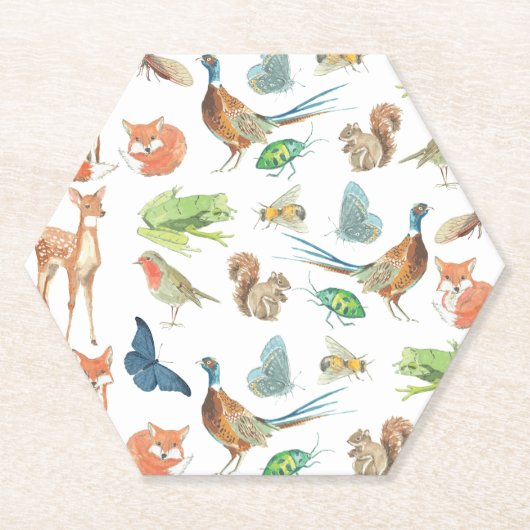 ベイビーシャワーフォレストディアキツネリスQuail Robin ペーパーコースター (正面)