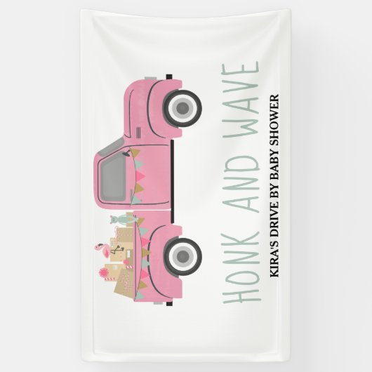 ベイビーシャワーホンク&ウェーブピンクトラックでドライブ 横断幕 (縦)