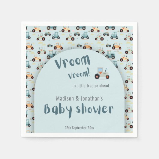 ベイビーシャワー小さなトラクター前紙ナプキン スタンダードカクテルナプキン (正面)