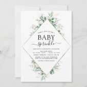 ベイビーシャワー散水ユーカリ幾何学模様 招待状 (正面)