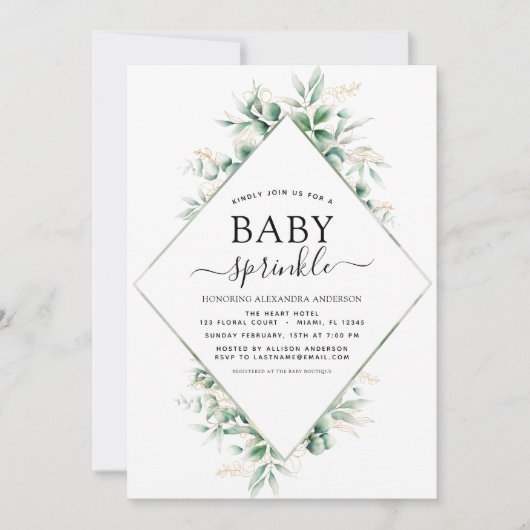 ベイビーシャワー散水ユーカリ幾何学模様 招待状 (正面)