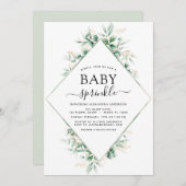 ベイビーシャワー散水ユーカリ幾何学模様 招待状 (正面/裏面)