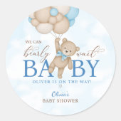 ベイビーシャワー おめでとう We Can Bearly Wait ラウンドシール (正面)