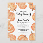 ベイビーシャワー パーティー ラスティック 水彩 オレンジのカボチャ 秋 招待状 (正面/裏面)