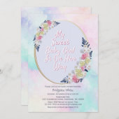 ベイビーシャワー ピンクとブルー 花の水彩 招待状 (正面/裏面)