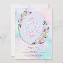 ベイビーシャワー ピンクとブルー 花の水彩