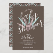 ベイビーシャワー フォックス ボヘミアンフェザー 招待状 (正面/裏面)