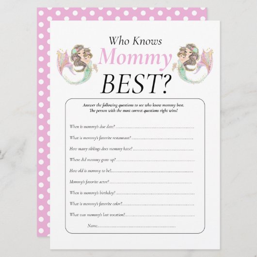 ベイビーシャワー ブラウン マーメイド マミー ベイビー アンダーザシー 招待状 (正面/裏面)