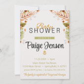 ベイビーシャワー モダン グリーンとブラウンのボタニカル 招待状 (正面)