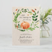 ベイビーシャワー リトルパンプキン 秋 ラスティック グリー ネイチャー 招待状 (スタンド正面)