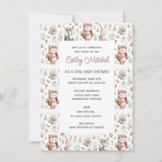 ベイビーシャワー 森の動物たち 招待状 (正面)