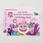 ベイビーシャークファミリーカスタム誕生日招待状 ポストカード (正面/裏面)