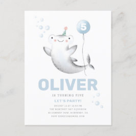 ベイビーシャーク風船 子供の誕生日招待状 ポストカード