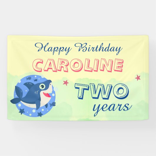 ベイビーシャーク イエロー かわいい 子ども 幸せな誕生日 横断幕 (横)