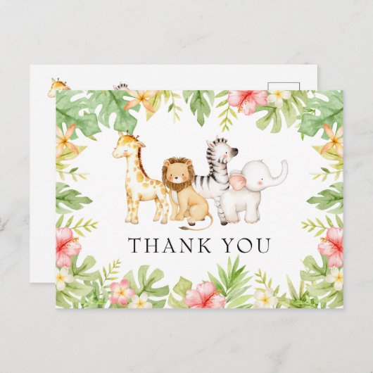 ベイビージャングルベイビーシャワーの感謝を伝えるポストカード ポストカード (正面/裏面)