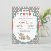 ベイビージョイ エレファント シャワーのご案内 - オレンジ/ターコイズ 招待状 (スタンド正面)