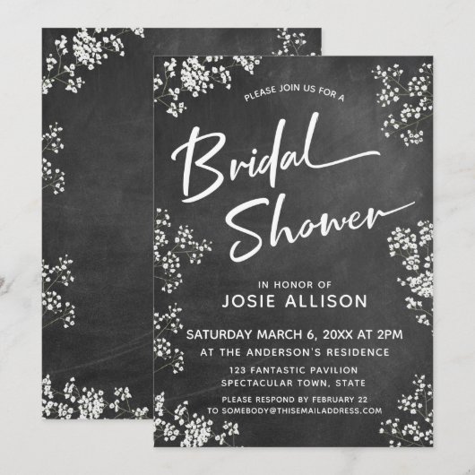 ベイビーズブレス チャコボード モダン ブライダルシャワー 招待状 (正面/裏面)
