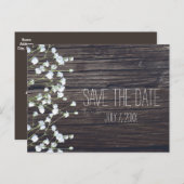 ベイビーズブレス フラワー & ダークラスティック ウッド セーブデート 案内ポストカード (正面/裏面)